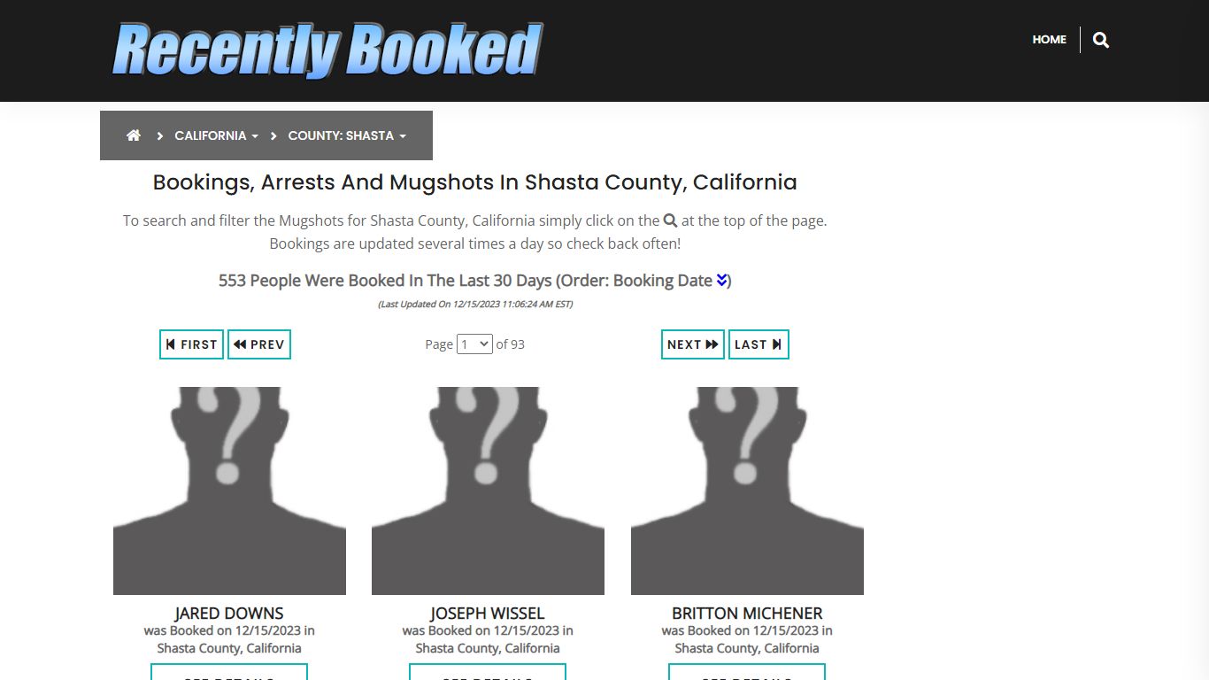 Bookings, Arrests and Mugshots in Shasta County, California